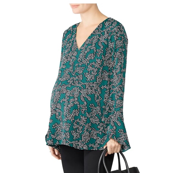 MATERNITY: A Pea in the Pod Flutter Sleeve Tunic, Green and Black, Size Small S - Picture 1 of 6